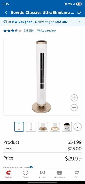 Costco: $29.99 - Seville Classics UltraSlimLine 96.01 cm (37.8 in.) Oscillating Tower Fan with Remote and LED Base Light