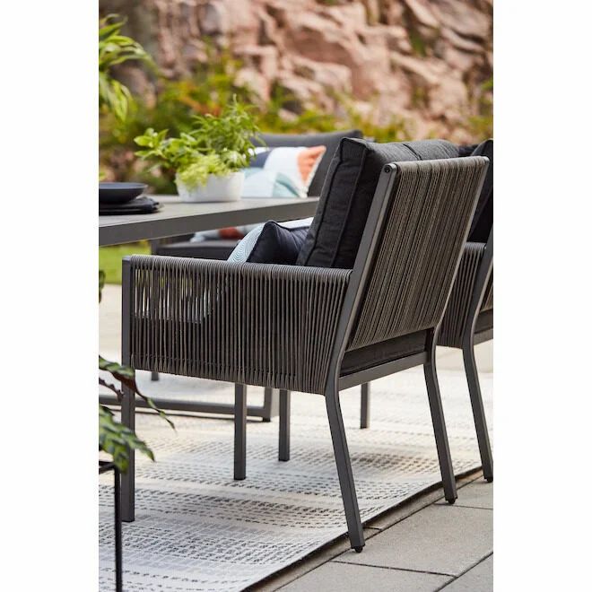 Rona: $99 Allen + Roth Brokking Set of 2 Steel and Wicker Patio Chairs with Grey Cushions
