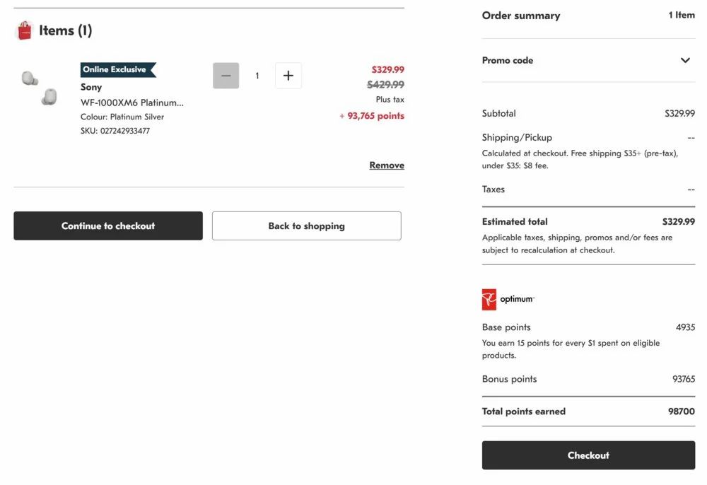 Shoppers Drug Mart: Sony WF-1000XM6 (Platinum Silver) $329.99 + earn 98,700 Optimum Points