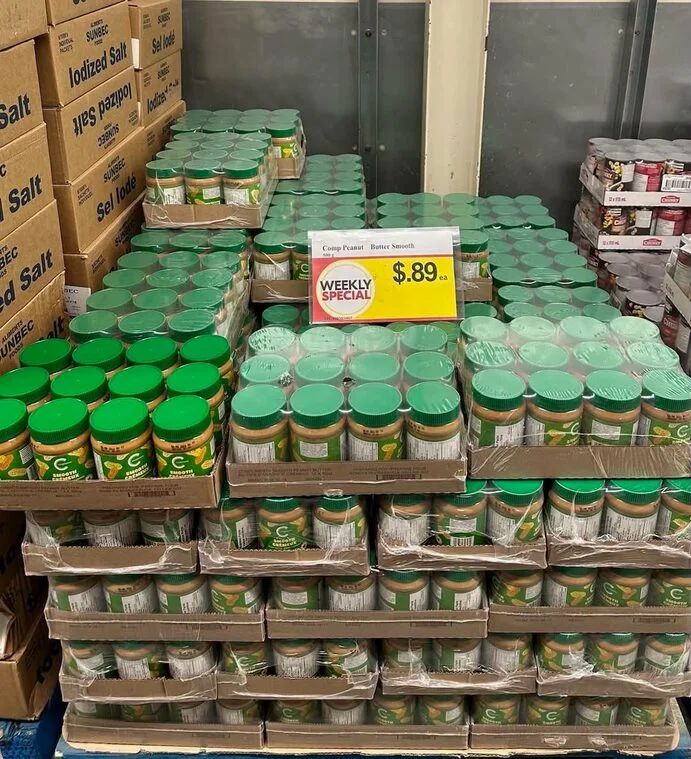 Sobeys Cash & Carry: Winnipeg 840 Dufferin 89 cents 500g Compliments peanut butter BB Aug17