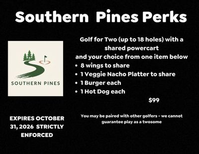 Southern Pines Golf Club: 18 Holes of golf with power cart and wings, nacho platter, burger or hot dog at Southern Pines Golf Club