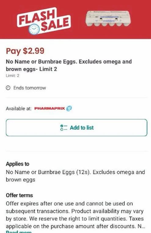 Shoppers Drug Mart: No Name or Burnbrae Eggs $2.99 or No Name Butter $3.99