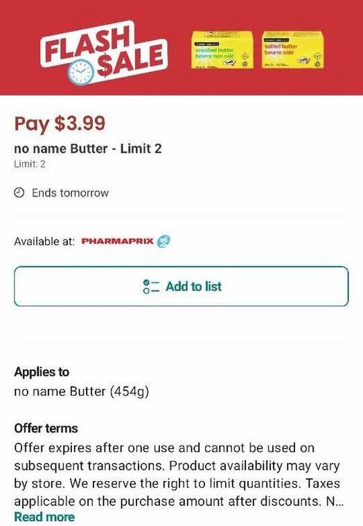 Shoppers Drug Mart: No Name or Burnbrae Eggs $2.99 or No Name Butter $3.99