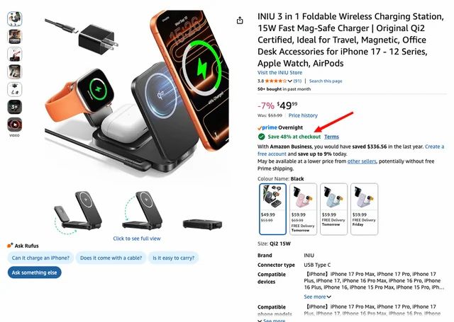 Amazon.ca: INIU 3-in-1 Foldable Qi2 MagSafe Wireless Charging Station - $49.99 + Save 48% at checkout