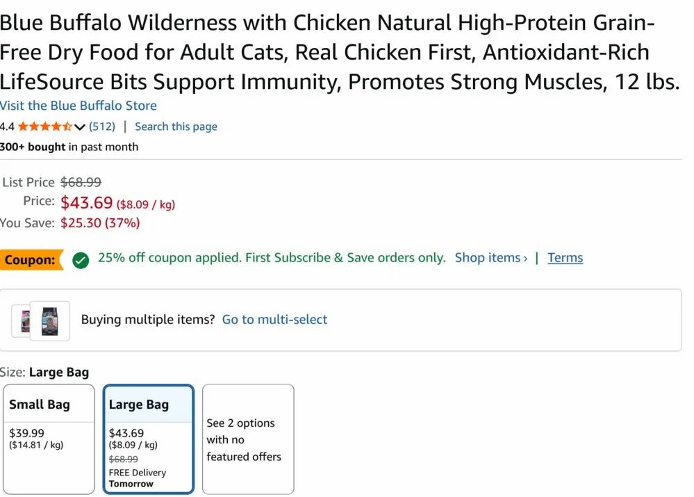 Amazon.ca: $32.19 Blue Buffalo Wilderness with Chicken Dry Food for Adult Cats