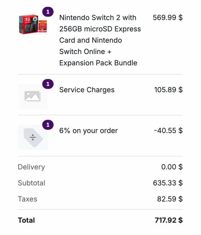 Twish Cart: Nintendo Switch 2 + 256GB microSD Express + 1yr NSO Expansion Pack – $635.23 before tax