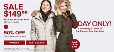 Hudson’s Bay Canada Pre Black Friday One Day Sale: Today, Save 62% off Michael Michael Kors Women’s Parkas + Extra 15% off Sitewide with Coupon Code