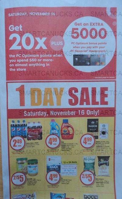 Shoppers Drug Mart Canada: 20x The PC Optimum Points When You Spend $50 November 16th + 5000 Points When You Pay With PC Financial Mastercard