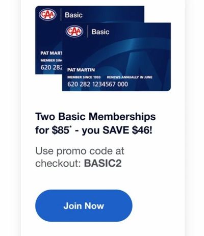 CAA basic membership for 2, save $46...