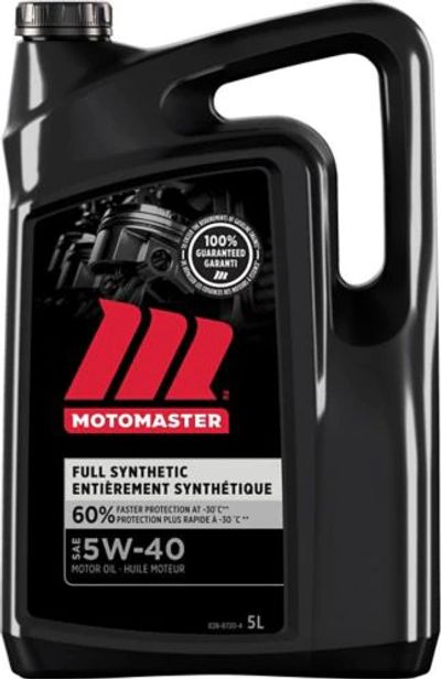 MotoMaster 5W40 Synthetic Engine Oil, 5-L On Sale for $24.99 (Save $25) at Canadian Tire Canada