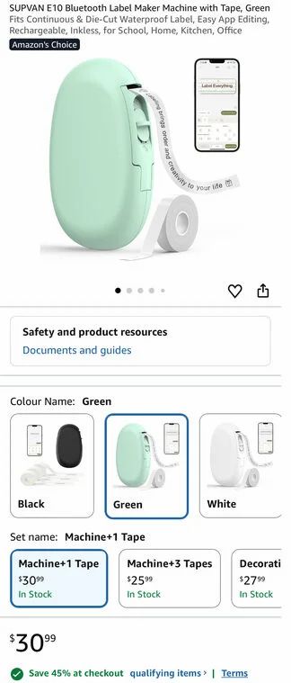 Amazon.ca: SUPVAN E10 Bluetooth Label Maker Machine with Tape $16.99