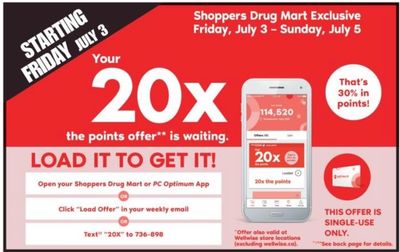 Shoppers Drug Mart Canada Offers: Get 20X The Points With Your Loadable Offer + 2 Day Sale
