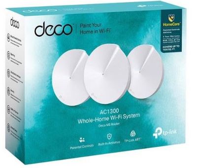 TP-LINK (Deco M5) 3-pack AC1300 Whole-Home Wi-Fi System Qualcomm Dual-Band 802.11ac/a/b/g/n covers up to 5500 sq ft For $259.99 At Canada Computers & Electronics Canada
