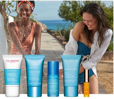 Clarins Canada Offer: Get FREE 5-piece Gift of Super-Hydrating Formulas (a $78 value) with any $100 Order Using Coupon Code