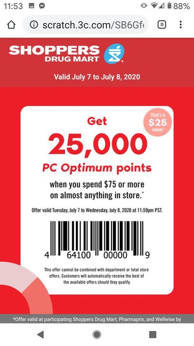 Shoppers Drug Mart Canada Tuesday Text Offer: Get 25,000 Points When You Spend $75