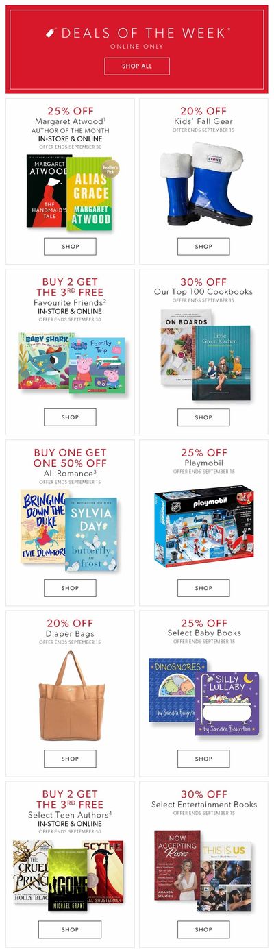 Chapters Indigo Online Deals of the Week September 9 to 15