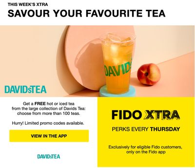 Fido Canada Promotion: FREE Hot or Iced Tea at DAVIDsTEA!!
