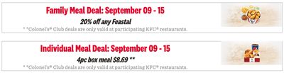 KFC Canada Colonel’s Club Weekly Coupons: Save 20% off any Feastal + 4pc Box Meal $8.69