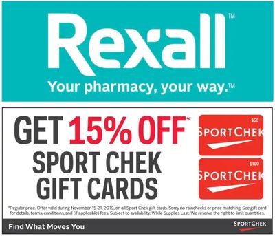 Sport Chek Canada Rexall Flyers Deals: Save 15% Off Sport Chek Gift Cards!