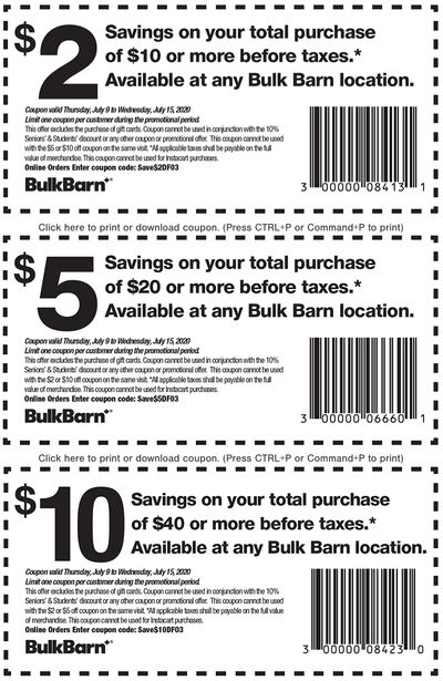 Bulk Barn Canada Coupons and Flyer Deals: Save $2 to $10 Off Your Purchase with Coupons + 20% off Select Items
