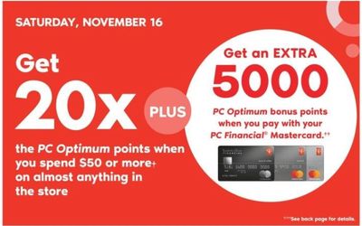 Shoppers Drug Mart Canada Offers: Get 20x The PC Optimum Points + 5000 Points When You Pay With PC Mastercard + 1 Day Sale, Today