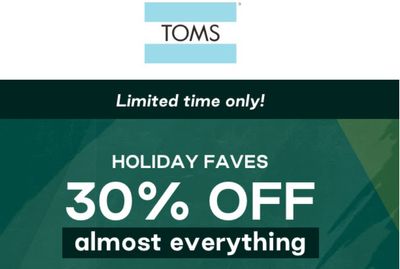 TOMS Canada Pre Black Friday Sale: Save 30% off Everything with Coupon Code