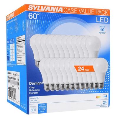 SYLVANIA 60-Watt/800 Lumens LED A19 LED Light Bulb (24-Pack) on Sale for $14.04 (Save $45.95) at Lowe's Canada