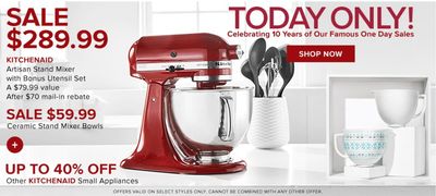 Hudson’s Bay Canada Pre Black Friday One Day Sale: Today, Save 52% on Artisan Stand Mixer with Bonus Utensil Set (a $79.99 value) + More Deals
