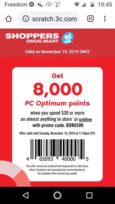 Shoppers Drug Mart Tuesday Text Offer: Get 8000 Points When You Spend $30 Or More Today Only
