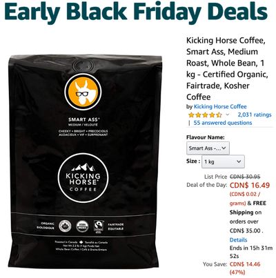 Amazon Canada Early Black Friday Deals Of The Day: Save 47% on Kicking Horse Organic & Fairtrade Coffee + 45% on Hasbro Toys Amazon Canada Early Black Friday Deals Of The Day: Save 47% on Kicking Horse Organic & Fairtrade Coffee + 45% on Hasbro Toys