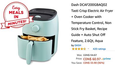 Amazon Canada Deals: Save 36% on Dash Tasti Crisp Electric Air Fryer & Oven Cooker + 51% on Negative Ionic Hair Blow Dryer + More Offers
