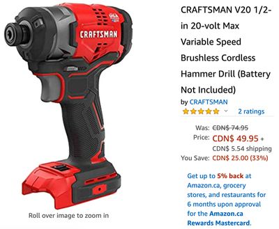 Amazon Canada Deals: Save 33% on CRAFTSMAN Variable Speed Brushless Cordless Hammer Drill + 29% on Little Tikes Fun Zone Drop Zone + More Offers