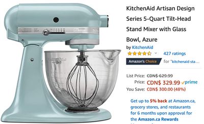 Amazon Canada Deals: Save 48% on KitchenAid Tilt-Head Stand Mixer with Glass Bowl + 63% on PICTEK School Backpack with Coupon + More Offers
