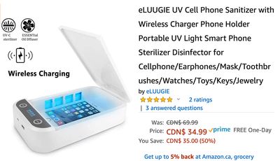 Amazon Canada Deals: Save 50% on eLUUGIE UV Cell Phone Sanitizer with Wireless Charger + 38% on Adjustable Laptop Holder + More Offers