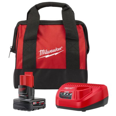 Milwaukee Tool M12 12V Lithium-Ion Starter Kit with (2) 4.0Ah XC Battery Packs, Charger & Bag On Sale for $199.00 at The Home Depot Canada 