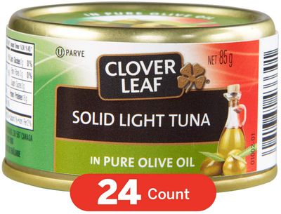 Clover Leaf Solid Light Tuna in Olive Oil, 24 Count On Sale for $23.28 (Save $4.80) at Amazon Canada