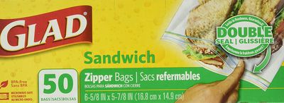Glad Zipper sandwich bags food storage, 50 count On Sale $1.00 at Amazon Canada