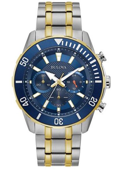 Bulova 49mm Men's Quartz Chronograph Fashion Watch - Silver/Gold/Blue For $179.99 At Best Buy Canada Bulova 49mm Men's Quartz Chronograph Fashion Watch - Silver/Gold/Blue For $179.99 At Best Buy Canada
