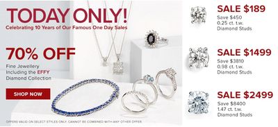 Hudson’s Bay Canada Pre Black Friday One Day Sale: Today, Save 70% off Fine Jewellery Including the EFFY Diamond Collection + More Deals