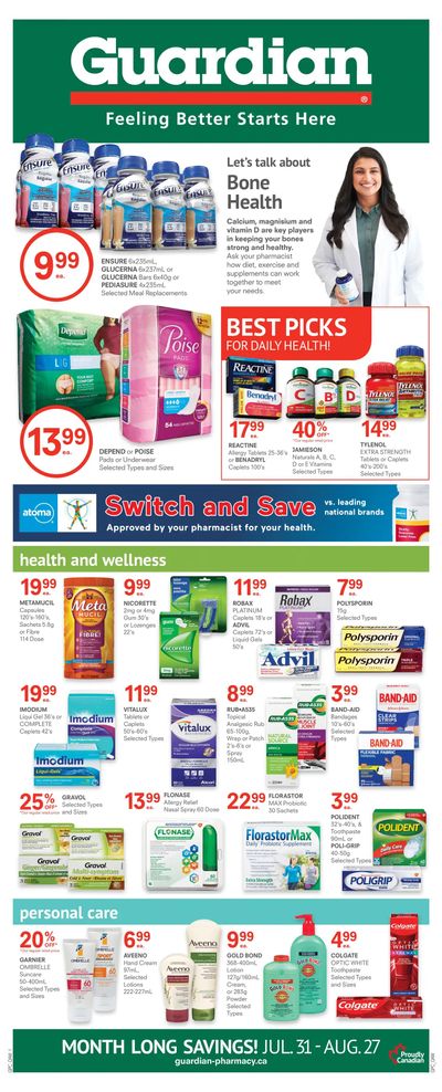 Guardian Pharmacy Flyer July 31 to August 27