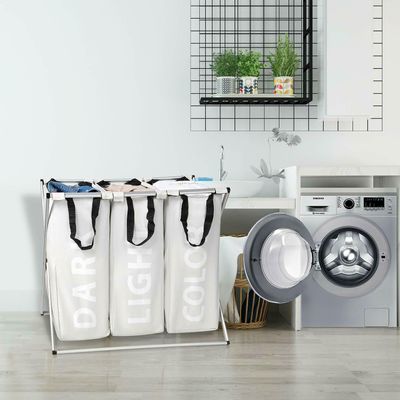 Oxford 3-Bag Laundry Sorter Cart Laundry Hamper Basket X-Aluminum Foldable Frame On Sale for $19.99 (Save $36.00) at Ebay Store Canada