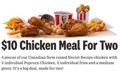 KFC Canada Promotions: $10 Chicken Meal for Two, Valid until September 29