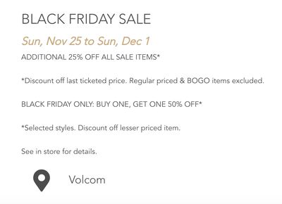 Volcom Canada Black Friday Sale & Deals 2019: Additional 25% off all Sale Items! 