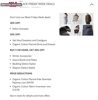 MUJI Black Friday Sale & Deals 2019: Black Friday Week deals!
