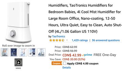 Amazon Canada Deals: Save 38% on Humidifiers for Bedroom Babies with Coupon + 38% on Brew & Serve Wooden Coffee Maker Play Set + More Offers