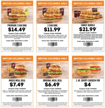 Harvey’s Canada Coupons (British Columbia): Until September 6