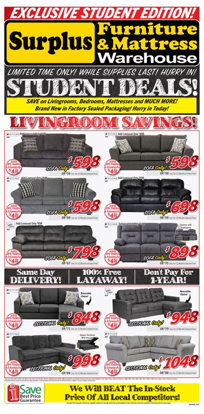 Surplus Furniture & Mattress Warehouse (Saskatoon) Flyer August 4 to September 7