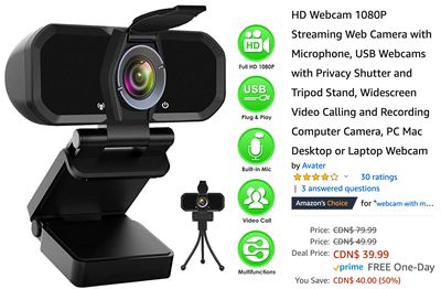 Amazon Canada Deals: Save 50% on Web Camera with Microphone + 85% on 3-Ply Disposable Face Masks + More Offers