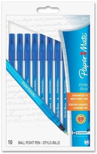 Paper Mate Write Bros. Stick Medium Tip Ballpoint Pens, 10 Blue Ink Pens (Packaging May Vary) On Sale for $0.88 (Save $2.41) at Amazon Canada