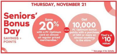 Shoppers Drug Mart Canada Seniors Bonus Day Deals: Save 20% & Receive 10,000 PC Optimum Bonus Points *Today*